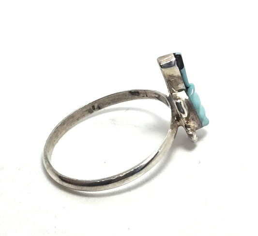 Block turquoise carved small turtle vintage Sterling Silver ring size 7.5