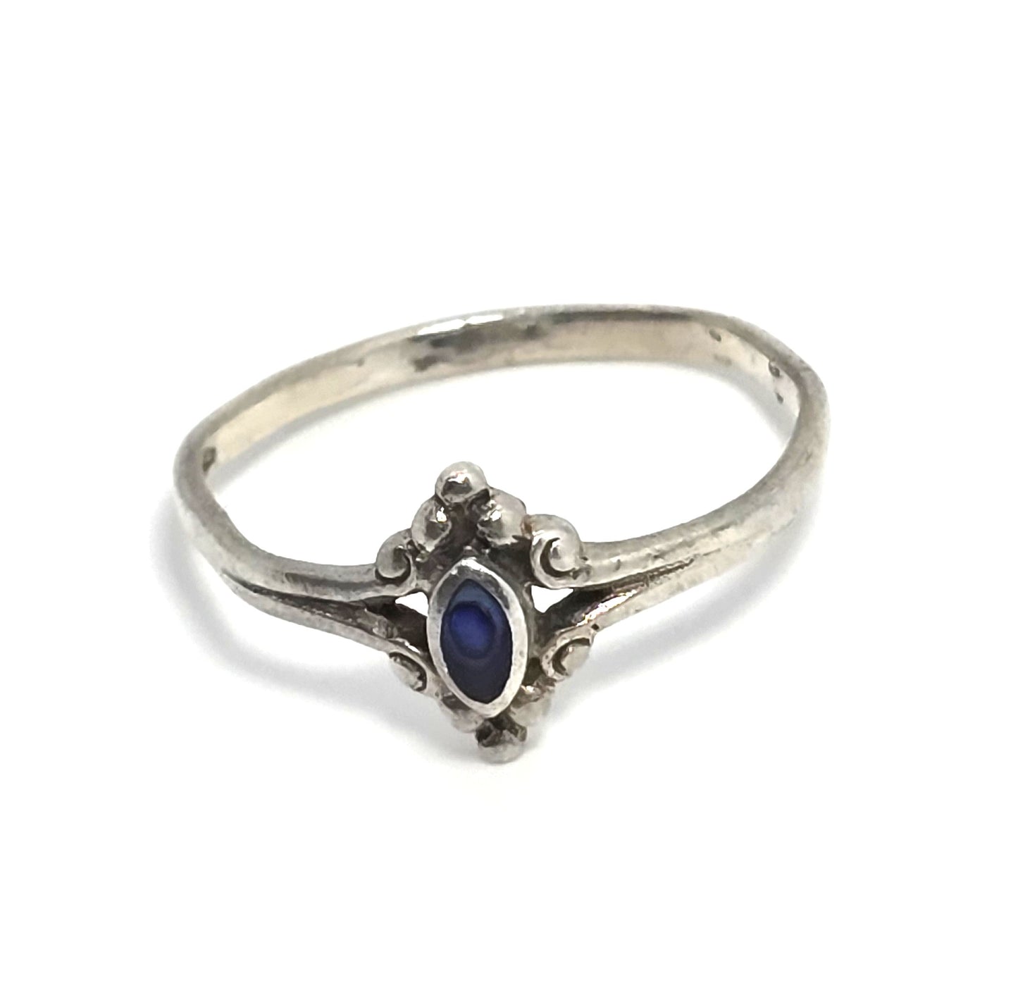 Abalone Paua shell bright petite small sterling silver ring size 9