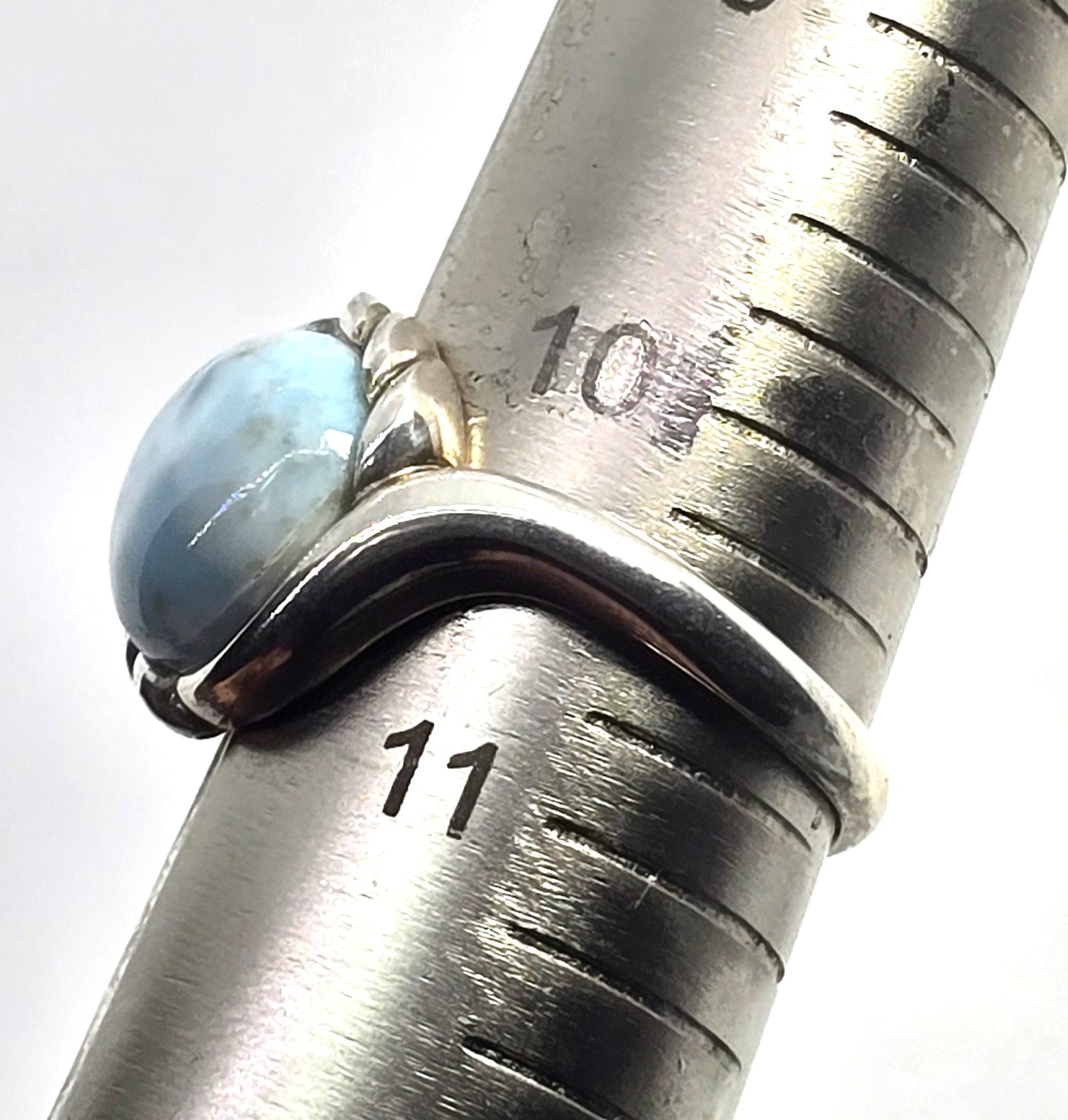 Larimar Wave Dominican Republic blue gemstone sterling silver ring size 10.5