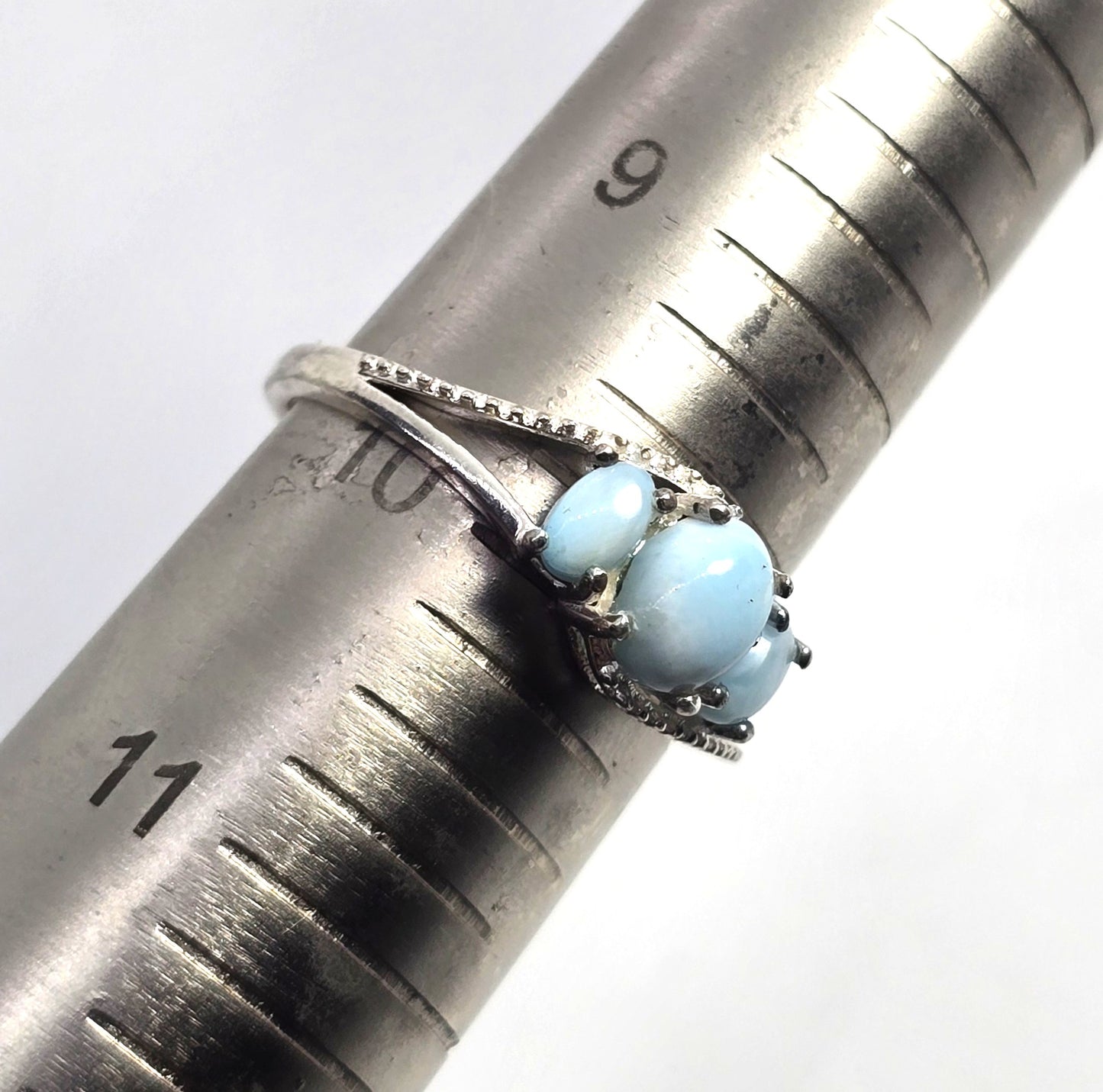 STS Larimar three stone Dominican Republic sterling silver ring size 10