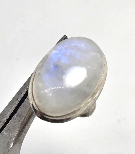 Blue Moonstone large open work solid sterling silver vintage ring size 6.5