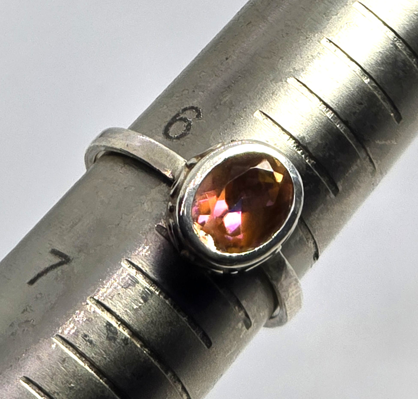 Twilight fire Mystic Topaz orange gemstone solitaire statement ring size 6