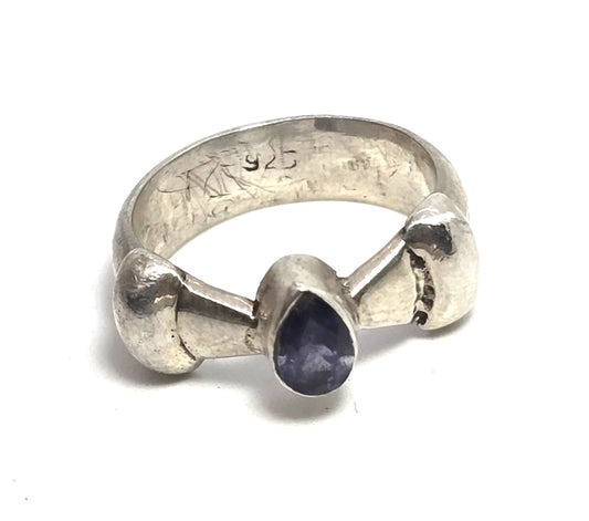 Iolite pear channel bezel set retro vintage sterling silver ring band size 5.5