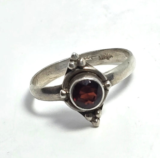 Red Garnet small Bali style vintage sterling silver rings size 5.5