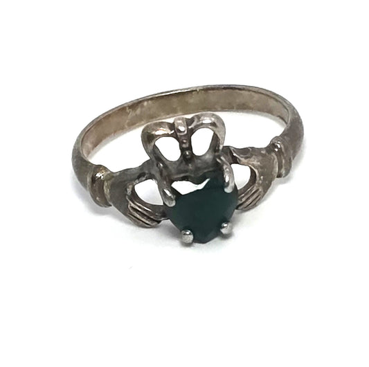 Claddagh Irish emerald heart sterling silver vintage Shube ring band size 7
