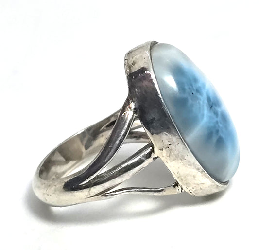 Larimar Dominican Republic blue gemstone sterling silver ring size 6