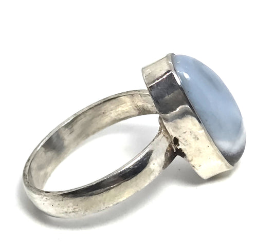 Banded Blue lace agate gemstone vintage sterling silver ring size 6.5
