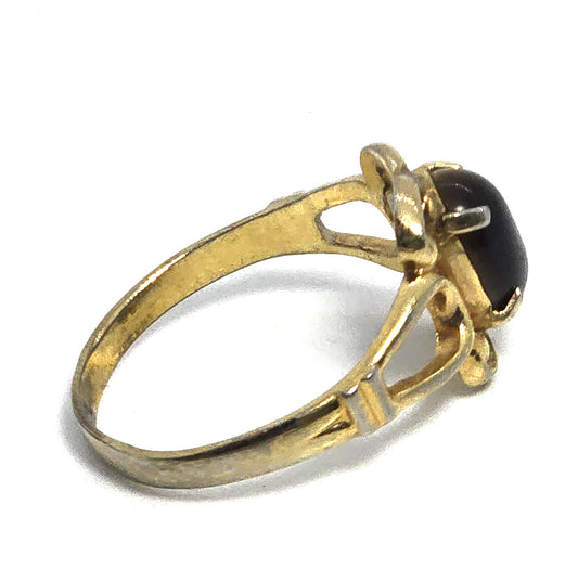 Brown Tiger's eye yellow 18k gold electroplate vintage ring size 6