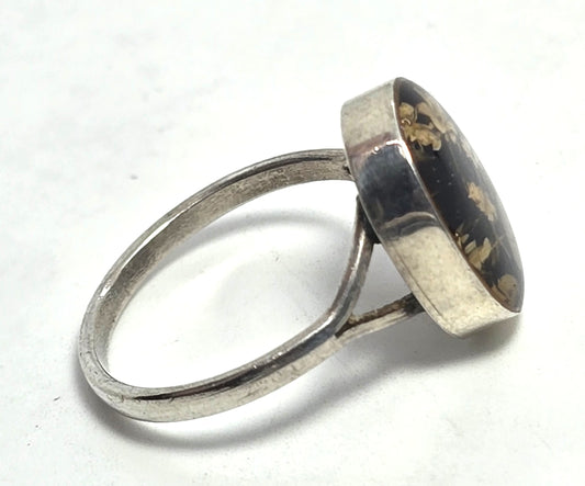Dried flowers acrylic signed sterling silver Mexico vintage ring size 7.5