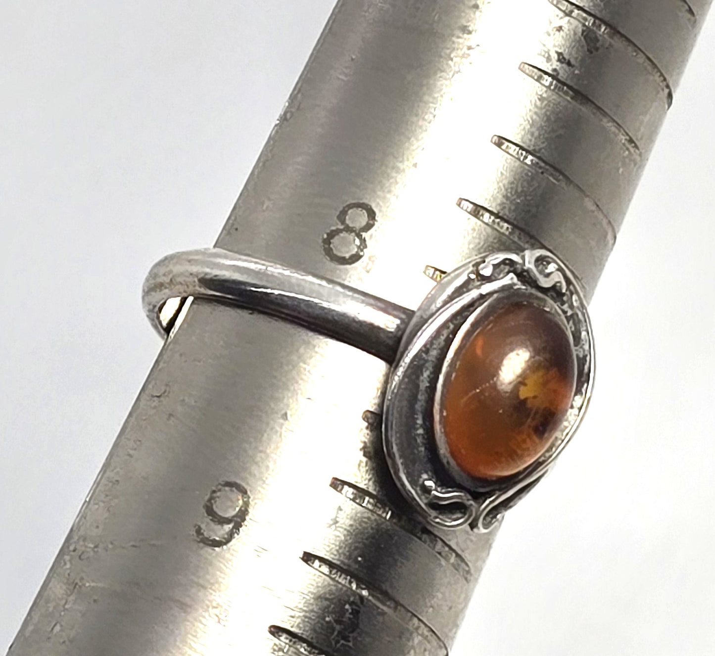 Baltic Amber with inclusions vintage sterling silver ring size 8.25