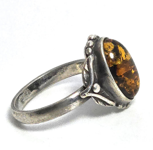 Polish Baltic Amber with inclusions vintage sterling silver ring size 7