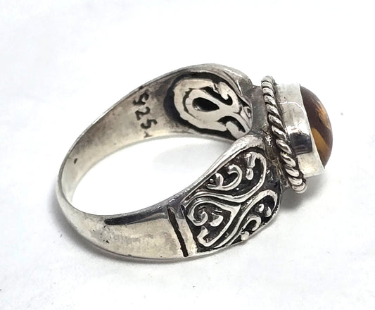 Baltic Amber tribal Balinese Bali vintage sterling silver ring size 7
