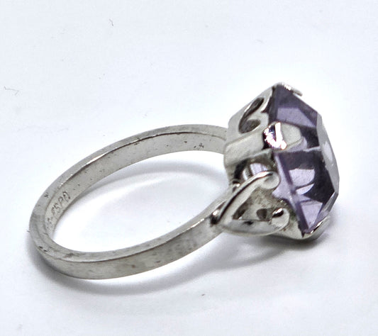 Espo Amethyst emerald cut birthstone sterling silver vintage ring size 7