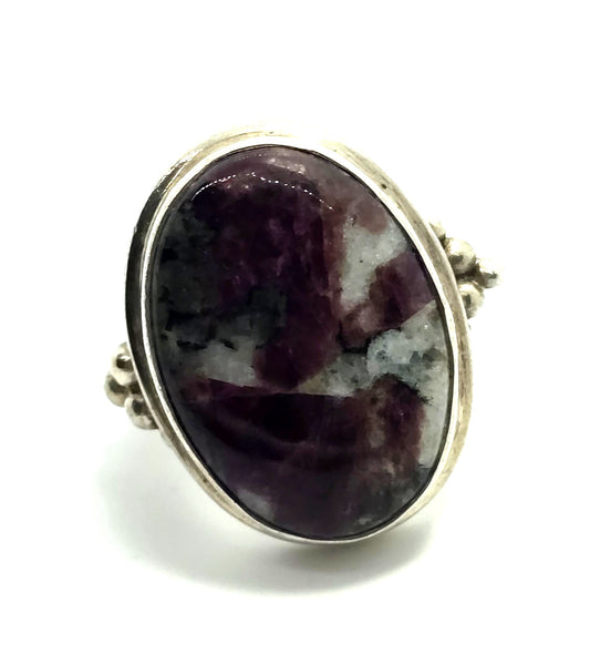Pink Rubellite Tourmaline Large decorated sterling silver vintage ring size 7