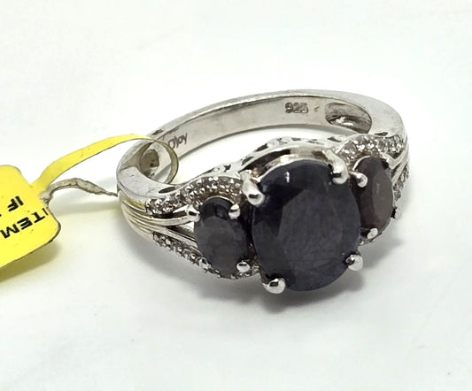 Black Sapphire D'Joy three stone sterling silver gemstone ring size 8 NWT