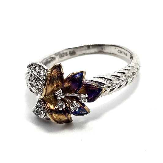 White Topaz Lilly Rose Gold Plated CC sterling silver vintage ring size 9
