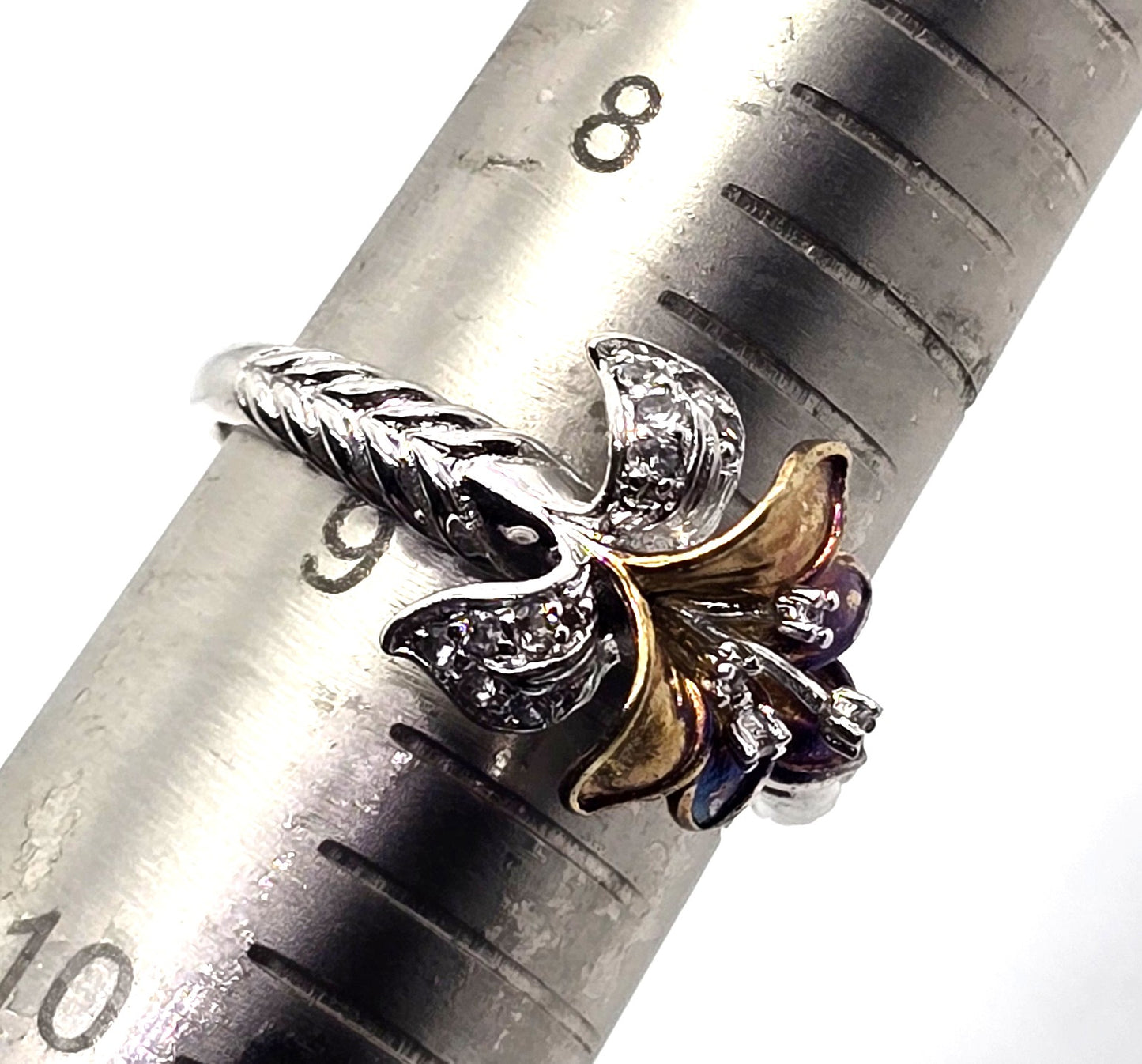 White Topaz Lilly Rose Gold Plated CC sterling silver vintage ring size 9