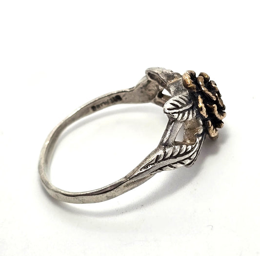 OTT Rose figural Rose Gold Plated signed vintage sterling silver vintage ring size 9