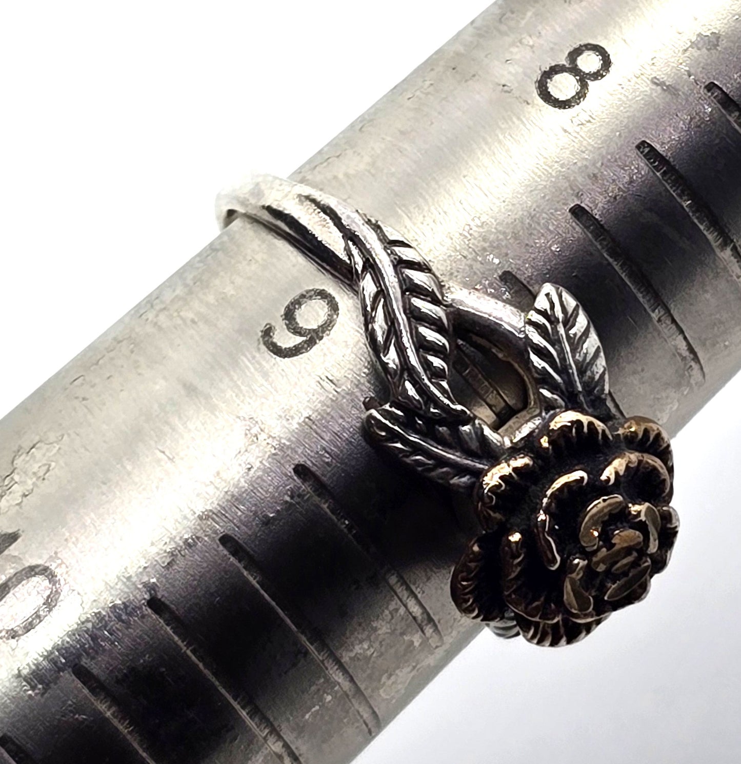 OTT Rose figural Rose Gold Plated signed vintage sterling silver vintage ring size 9
