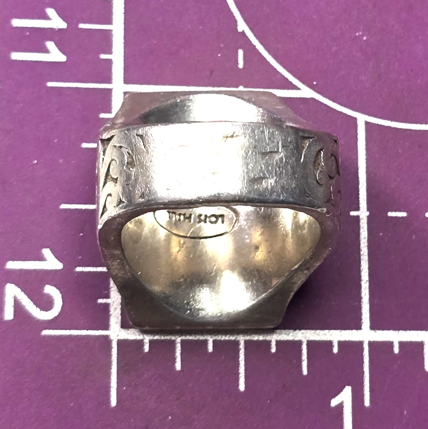 Lois Hill large Bali Balinese scroll granulated vintage sterling silver ring size 8