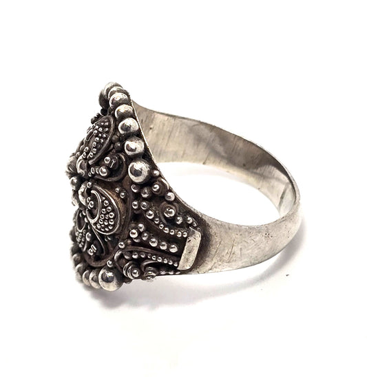 Large detailed Bali Balinese tribal milgraine sterling silver vintage rings size 9