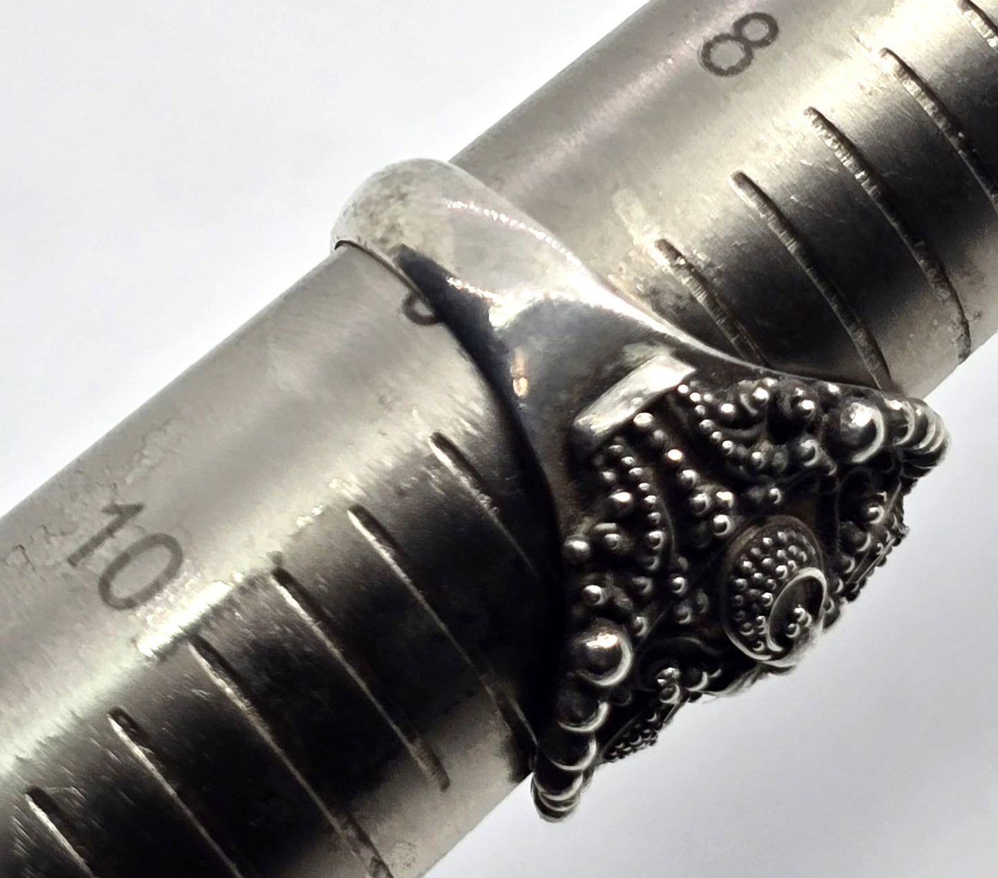 Large detailed Bali Balinese tribal milgraine sterling silver vintage rings size 9