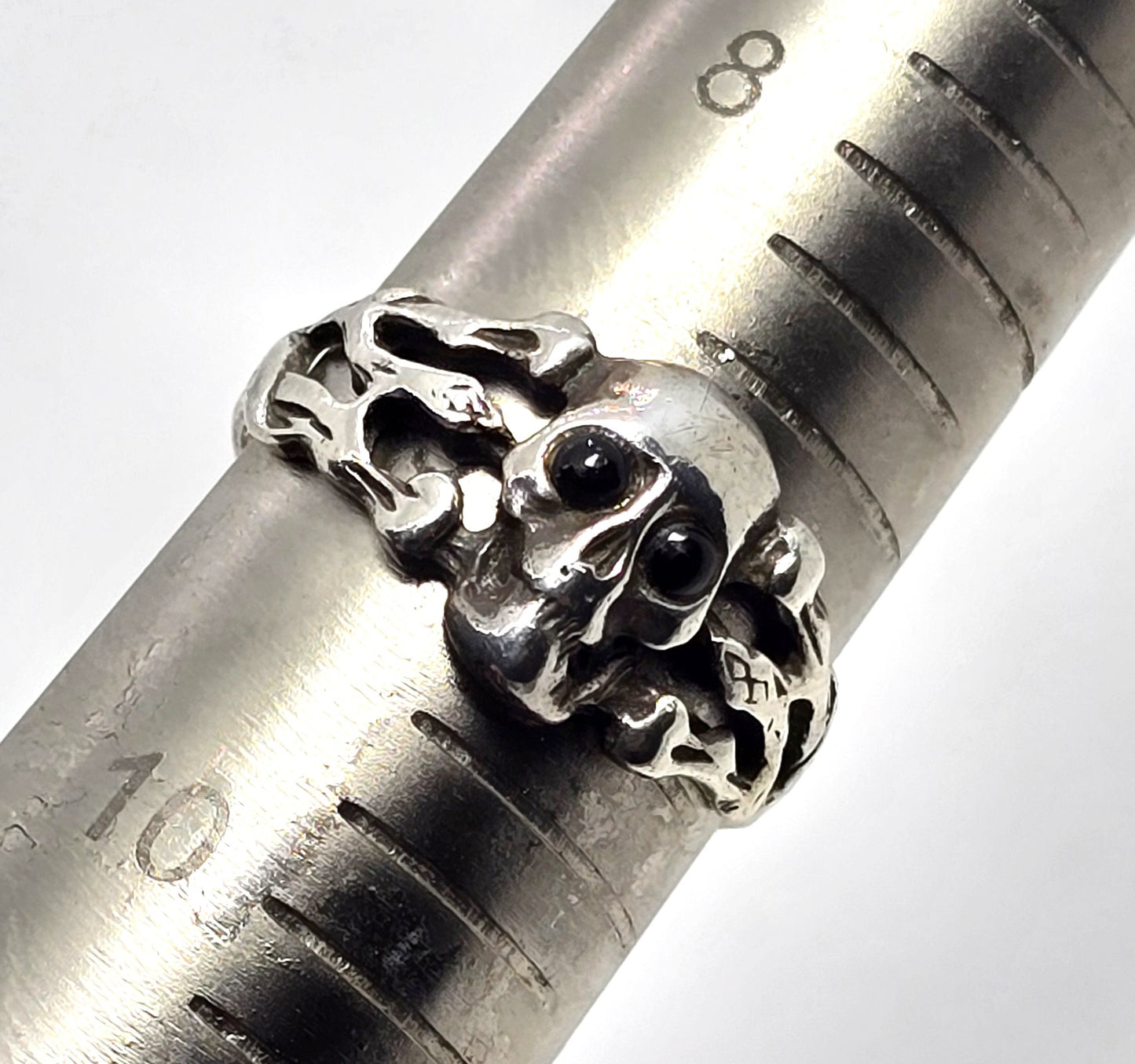 Tribal skull retro biker thick sterling silver skull pirate ring size 9