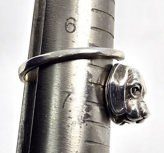 Hound Dog figural vintage sterling silver torsade wrap ring size 6.5