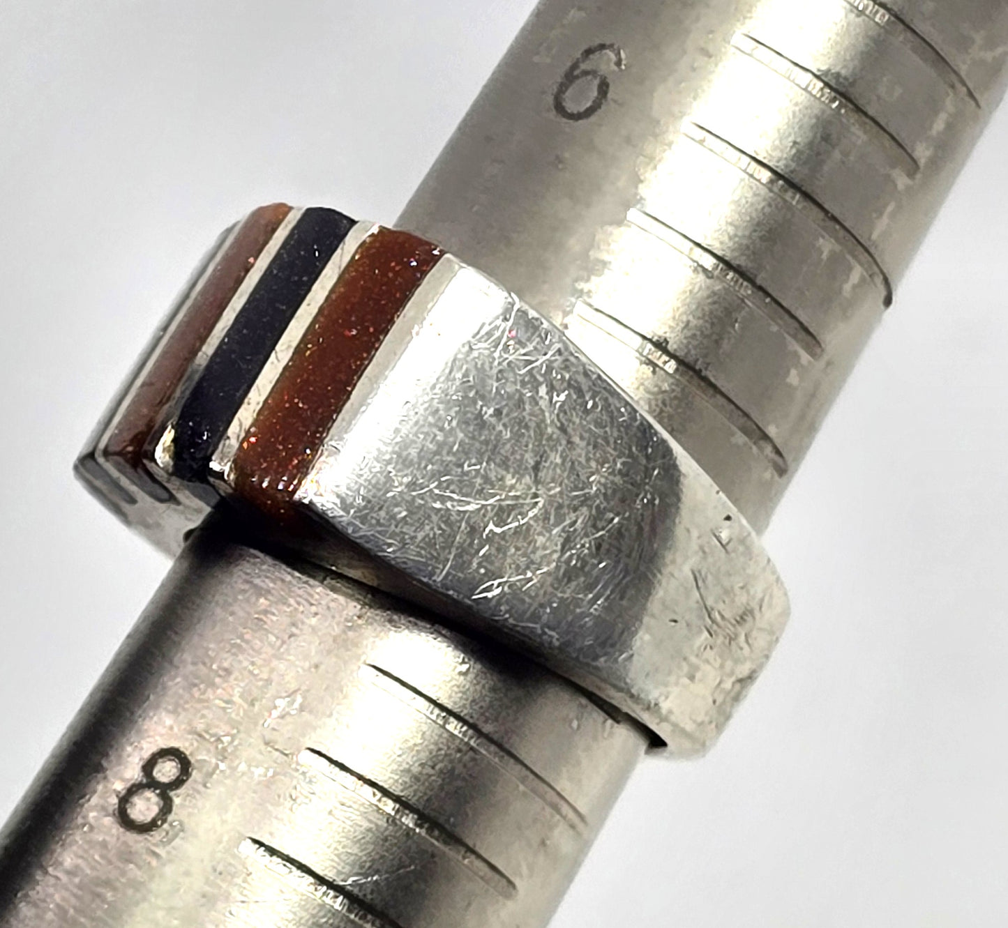 Blue & orange goldstone Taxco Mexico vintage sterling silver ring size 7 *Damage*