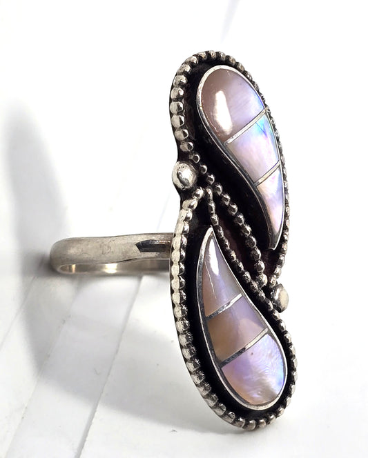 WLS signed Pink Slipper Shell Sterling Silver large vintage Ring size 9