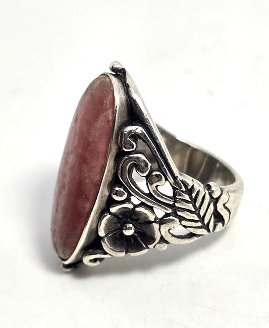 Carolyn Pollack Relios Rhodochrosite Sterling Silver flower filigree Ring size 6