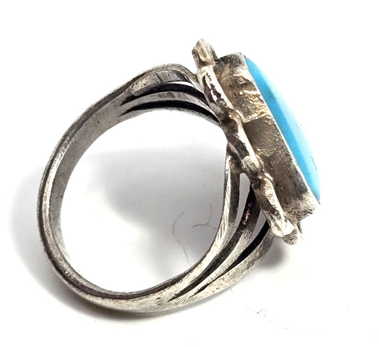 Navajo Large turquoise sterling silver vintage Native American ring size 5