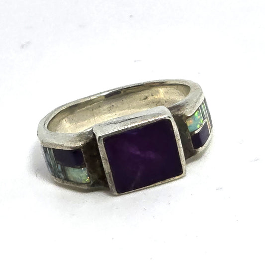 David Rosales inlay Zuni Sugilite opal turquoise Sterling Silver vintage Ring size 6.5