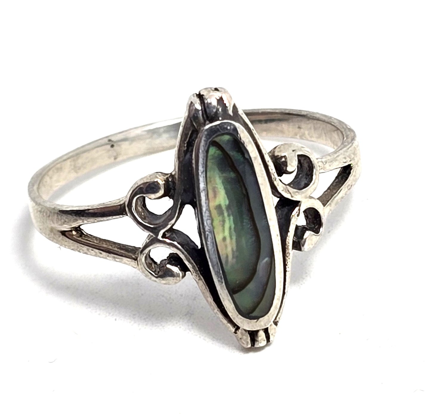Abalone Paua shell Southwestern signed sterling silver ring size 12