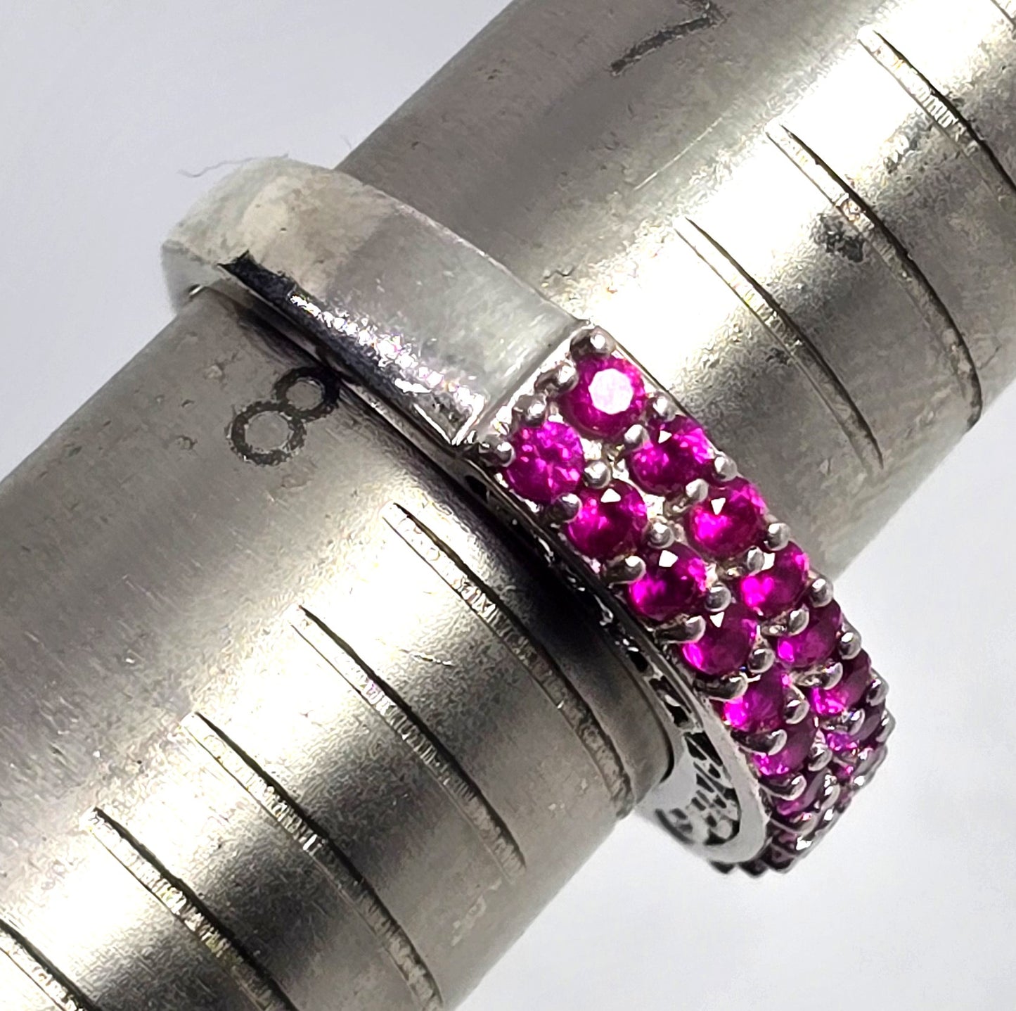Elanza Synthetic Pink Sapphire double row sterling silver ring size 8