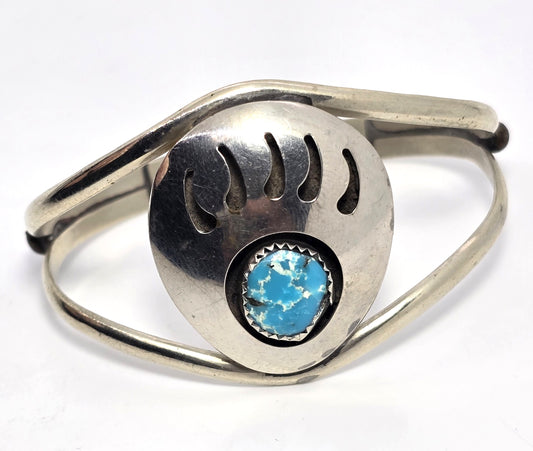 GM Navajo turquoise bear claw vintage sterling silver cuff bracelet