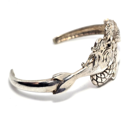 Mermaid riding dolphin sterling silver Ocean sea life cuff bracelet