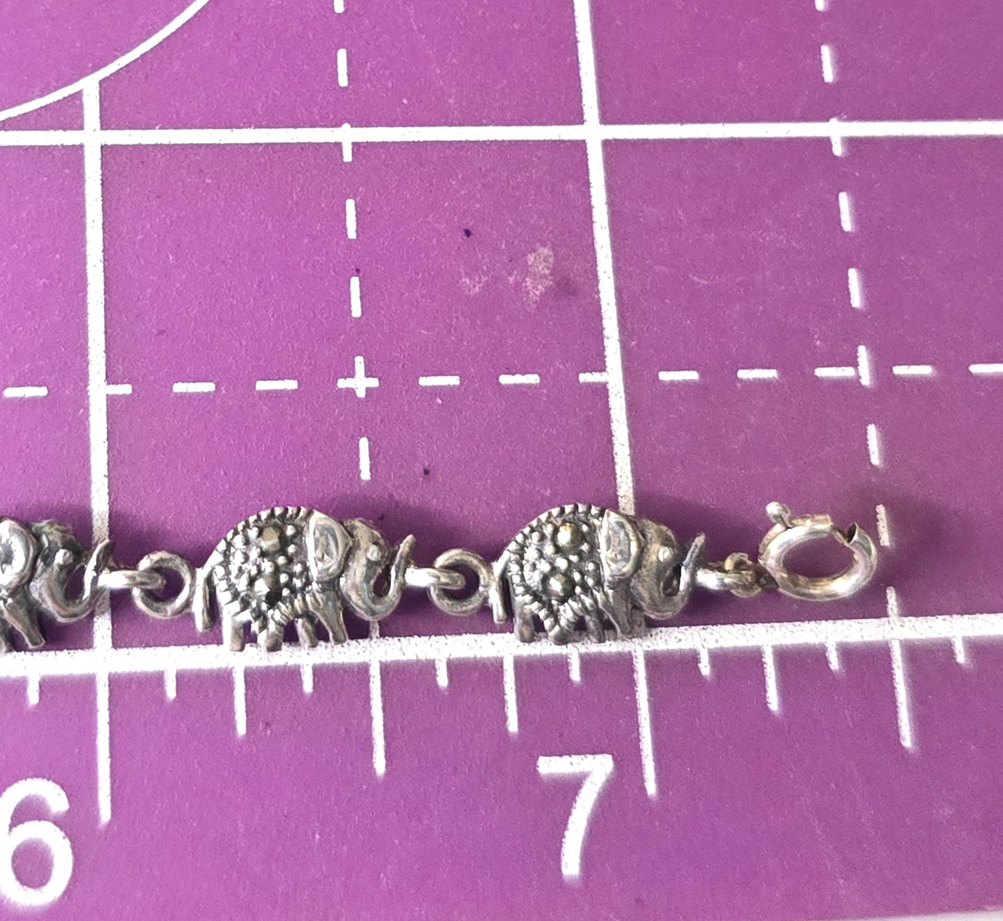 Lucky Trunk Up Elephant marcasite CN sterling silver tennis bracelet