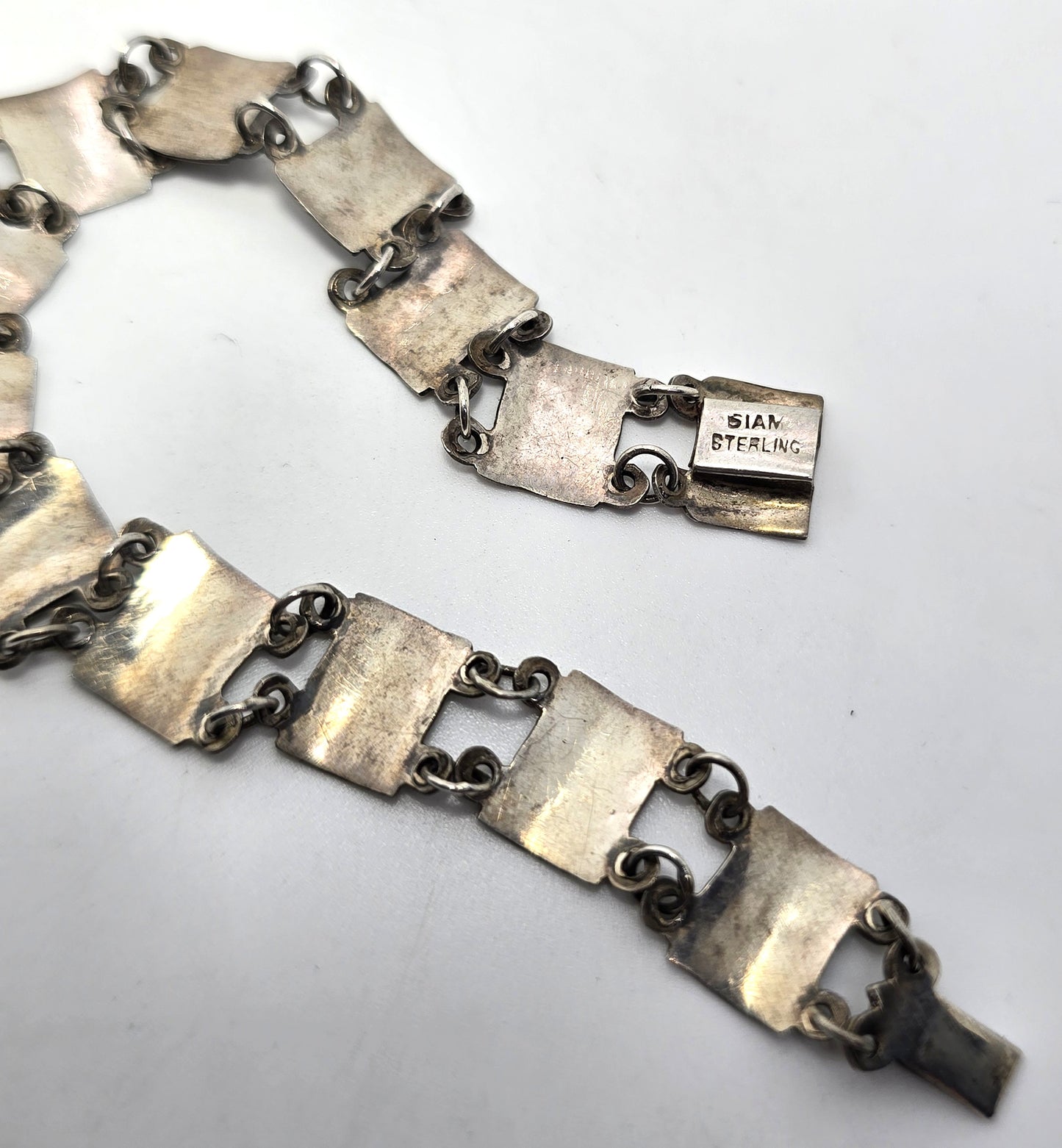 Siam Black Nielloware enamel Sheild Mekkala vintage sterling silver bracelet