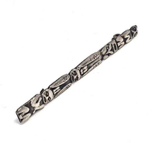 Totem pole vintage Native American sterling silver bar pin cat, owl and more