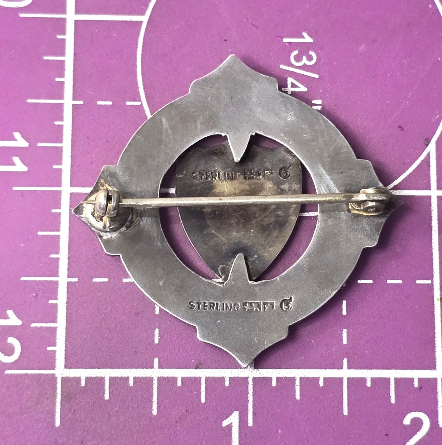 Panama Canal Antique Sterling Silver Guilloche Enameled Large brooch