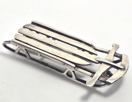 Sled Winter Wonderland vintage solid sterling silver brooch