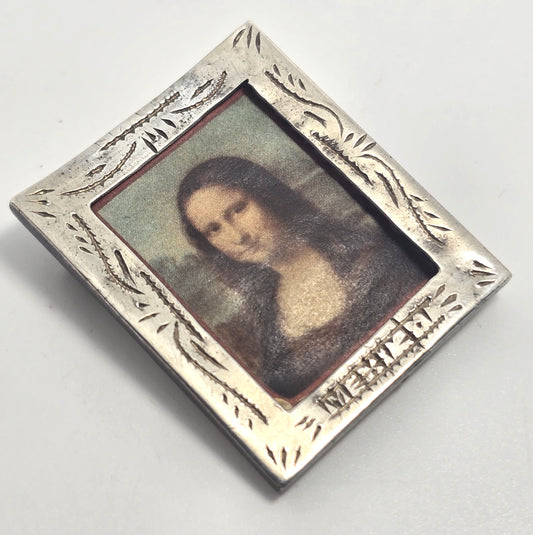 Mexico etched frame vintage sterling silver pendant brooch