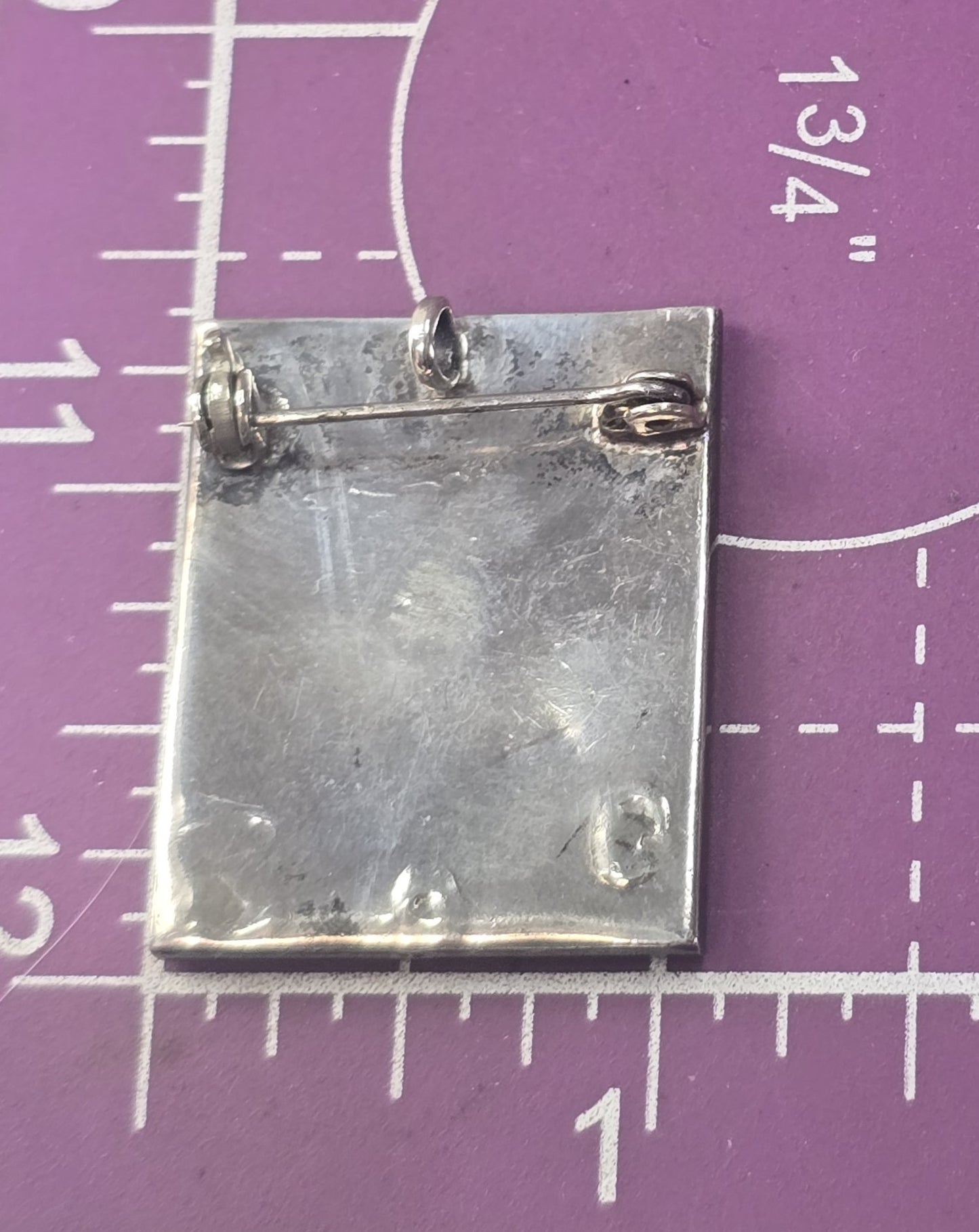 Mexico etched frame vintage sterling silver pendant brooch