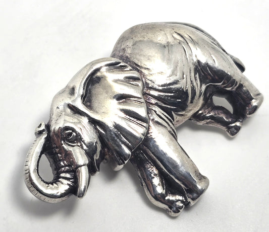 Lucky Trunk Up puffy Elephant sterling silver vintage pendant brooch