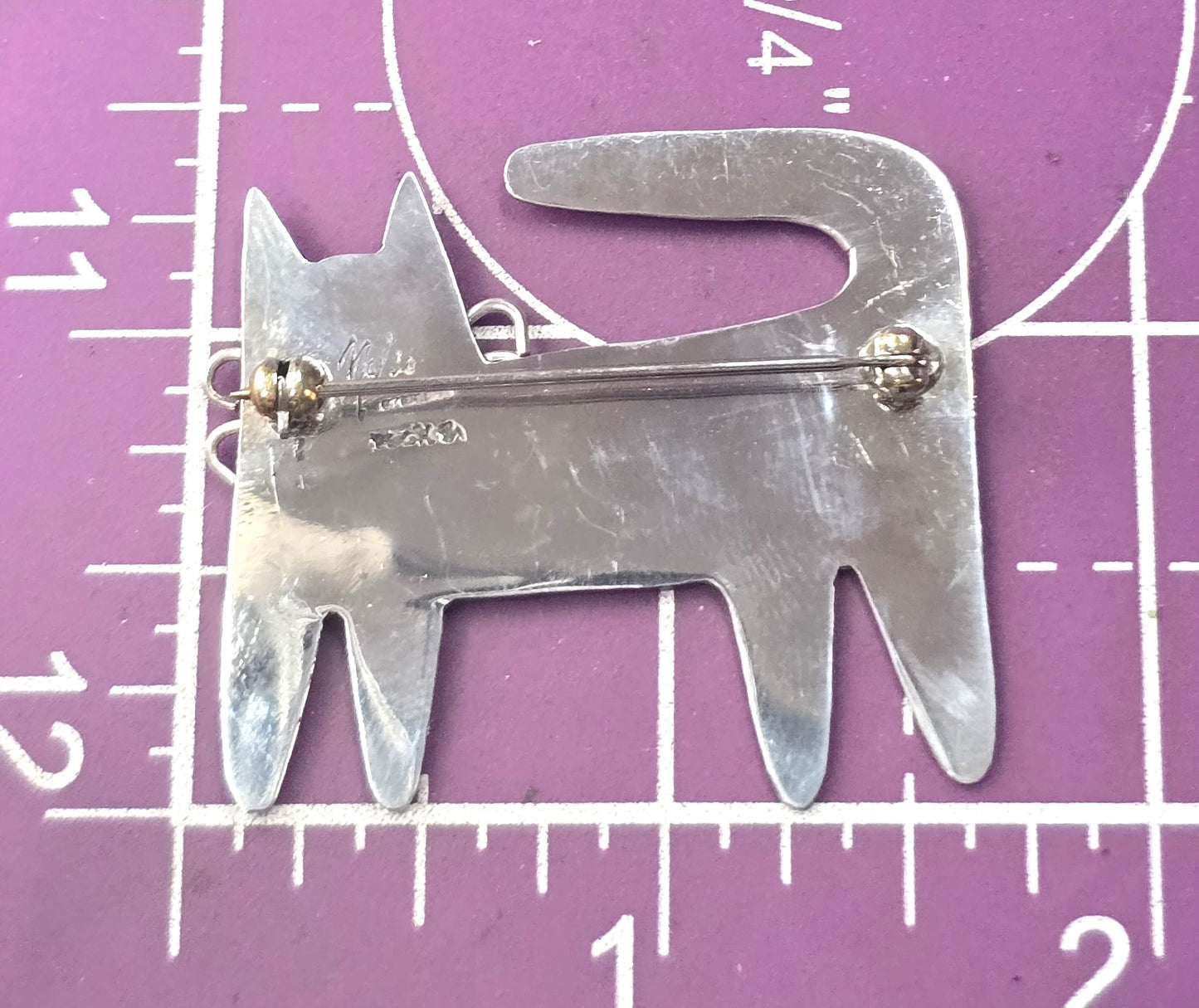 Maldo Mexico Spotted Sassy Kitty Cat vintage sterling silver feline brooch