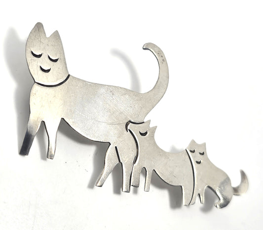 Mexican Kitty litter Triple Kitty large vintage sterling silver brooch