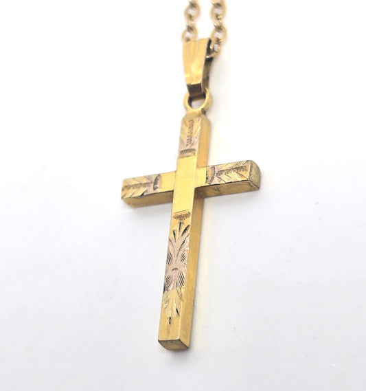 Etched cross vintage gold filled 1/20th 12k gold chain necklace