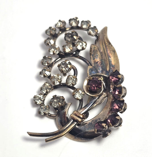 Tru-Kay Victorian Revival 12k gold filled rhinestone vintage brooch pin mid century
