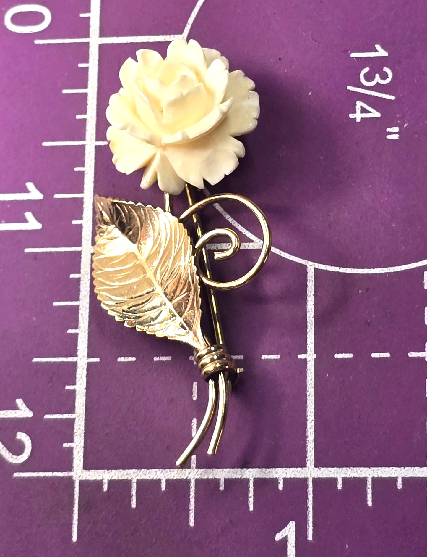 FH 1/20th 12k gold filled carved rose flower signed vintage brooch